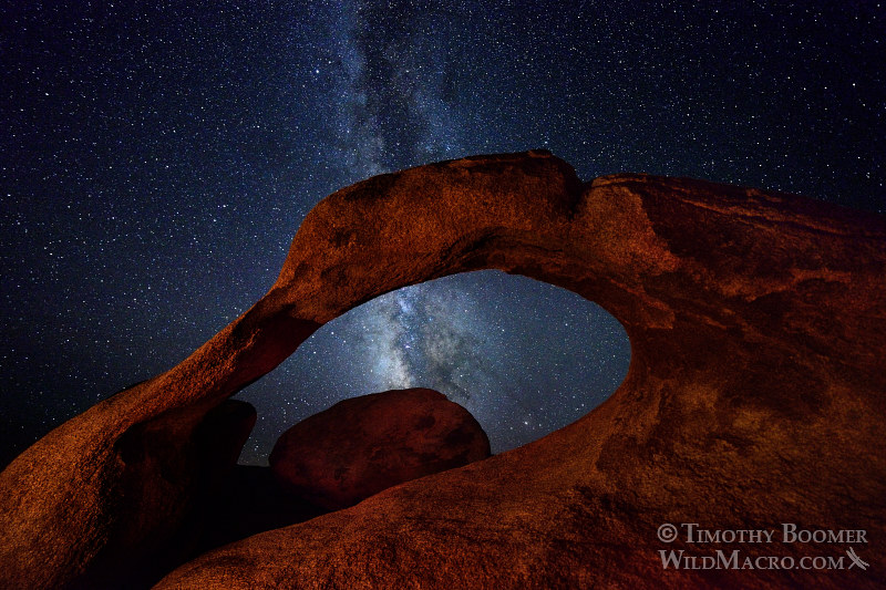 The Milky Way galaxy rises over Mobius Arch at Alabama Hills Recreation Area.  Lone Pine, CA.  Stock Photo ID=SCE0115