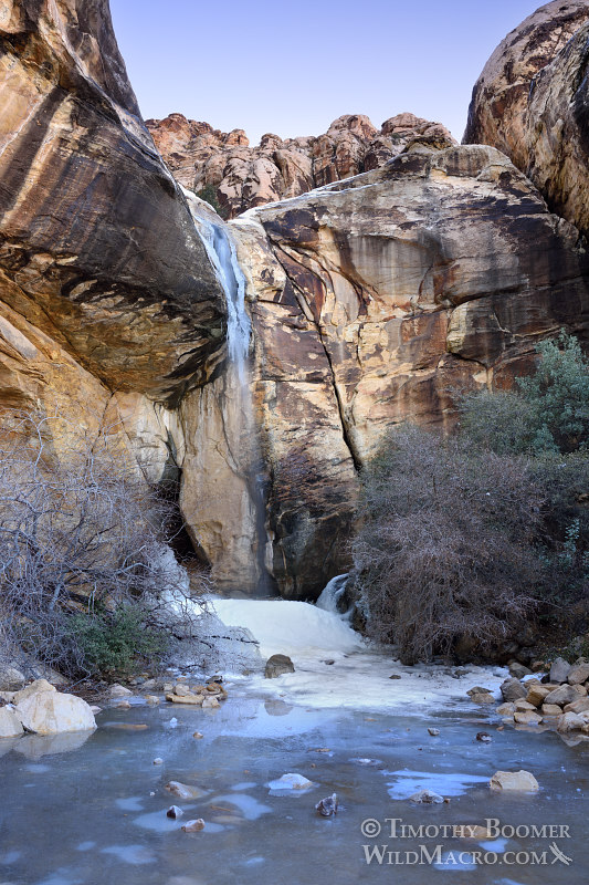Lost Creek Waterfall and Lost Creek, partially frozen in this winter landscape. Red Rock Canyon National Conservation Area, Las Vegas, Clark County, Mojave Desert, Nevada. Stock Photo ID=SCE0199 Lost Creek Waterfall and Lost Creek, partially frozen in this winter landscape. Red Rock Canyon National Conservation Area, Las Vegas, Clark County, Mojave Desert, Nevada. Stock Photo ID=SCE0199